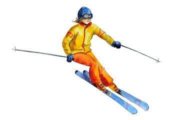 Skier. watercolor