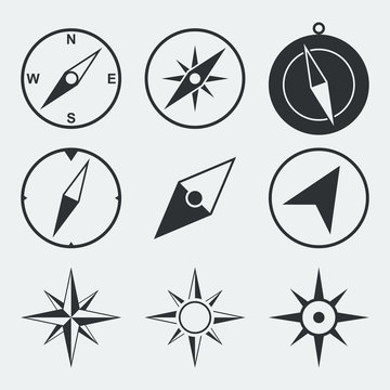 Navigation compass flat icons set
