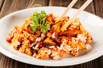 Sweet and sour chicken with rice