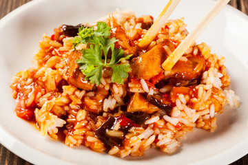 Sweet and sour chicken with rice