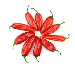 Red hot chili peppers isolated on white background.