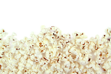Popcorn and copy space on white background.