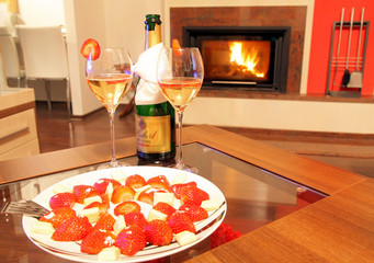 Champagne with strawberries