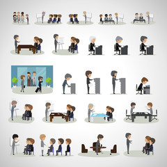 Business Peoples In Different Situation Set - Isolated On Gray