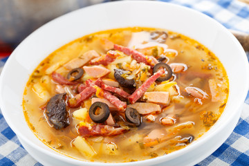 Traditional russian Soljanka soup