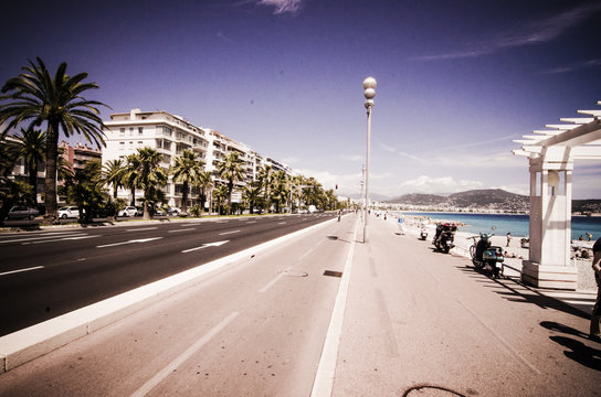 Vintage style image of walkway in Nice France