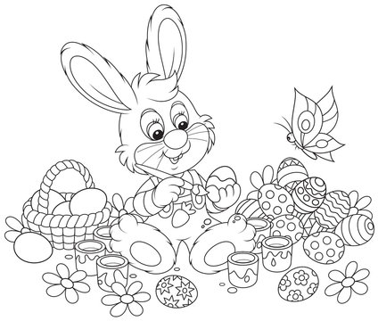 Little Bunny paints Easter eggs