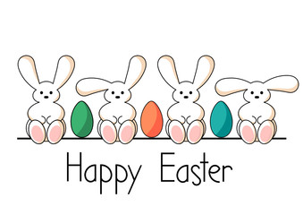 Obraz na płótnie Canvas happy easter card with white bunnies