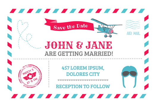 Wedding Invitation Card - Airplane Theme - in vector