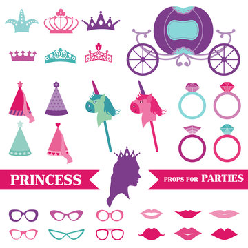 Princess Party set - photobooth props - crown, rings, glasses