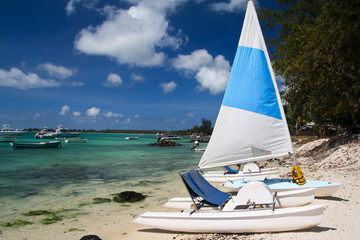 Tropical beach with boats