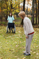 Fototapeta premium Lady waiting for a wheelchair