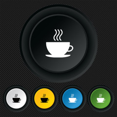 Coffee cup sign icon. Hot coffee button.