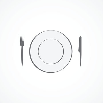 Food icon. Plate, fork and knife.