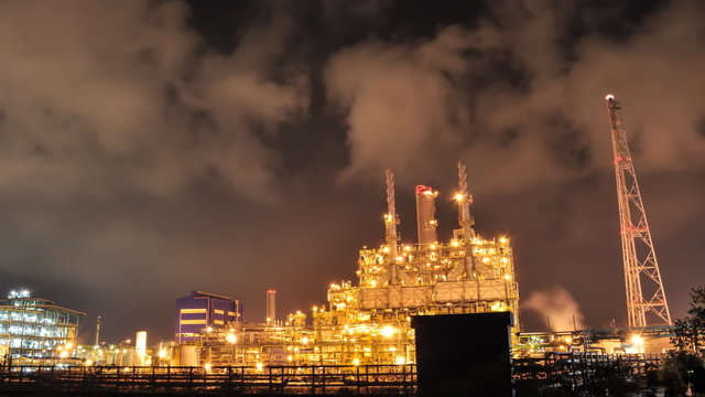 HD Footage of Time lapse of Oil and chemical plant in night time