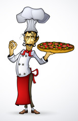 Chef with pizza in his hand