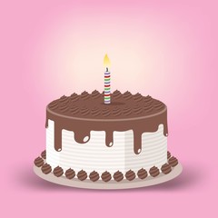 birthday cake with one lit candle 