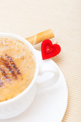 Coffee waffle roll with cream heart. Love valentine's day