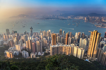 Blick auf die Skyline von Hongkong vom Victoria Peak