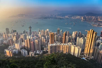 Foto op Aluminium Hong Kong city skyline view from The Victoria Peak © Noppasinw