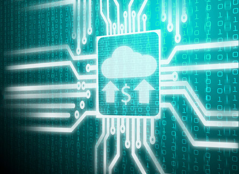 blue cloud button with cpu pattern concept