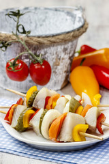 Shashlik made of fish and vegetables, party snack