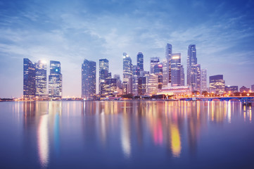 Singapore`s business district at night