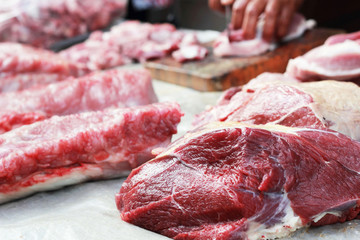 Fresh raw beef  in the market