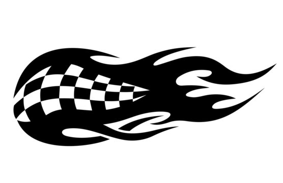 Flaming black and white checkered flag