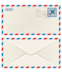 Front and back of an airmail envelope - obrazy, fototapety, plakaty