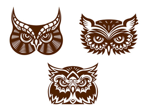 Collection of wise old owl faces