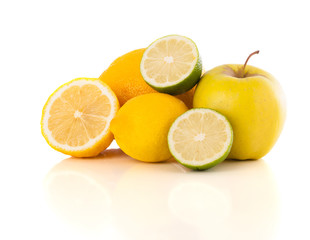 Healthy tropical fresh fruits on white background