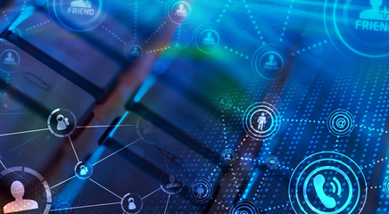 Keyboard with glowing social network icons