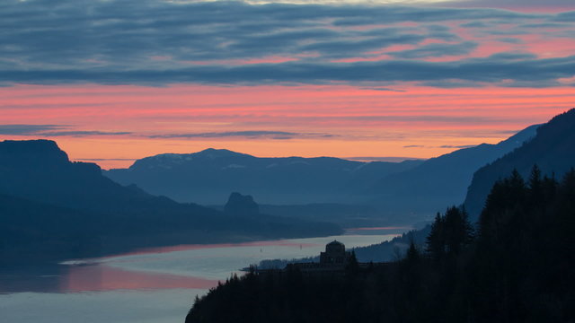 Sunrise with Clouds along Columbia River Gorge in Oregon