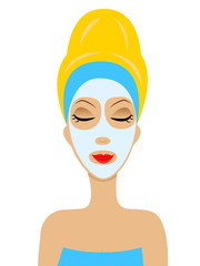 young woman with a cosmetic mask on face