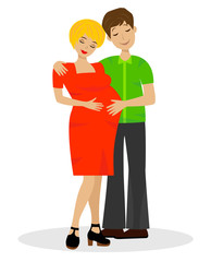 young married couple in expectant of child on white background