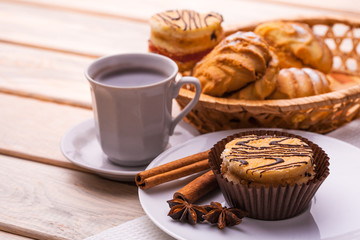 morning breakfast. coffee and fresh pastries