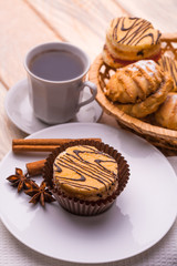 morning breakfast. coffee and fresh pastries