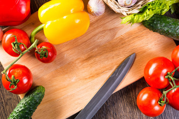 vegetables on the kitchen board