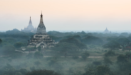 Bagan plains of ancient temples at sunrise, Myanmar