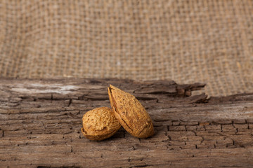 Almonds on wooden board