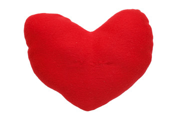 Red heart pillow isolated on white background