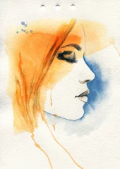 Foto auf Acrylglas Aquarell Gesicht Beautiful woman face. watercolor illustration