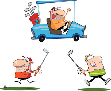 Happy Golfers Cartoon Characters. Set Collection