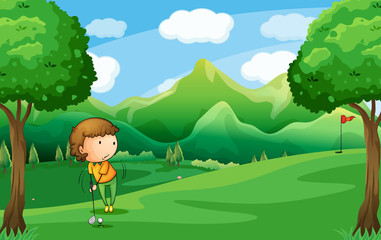 A woman playing golf