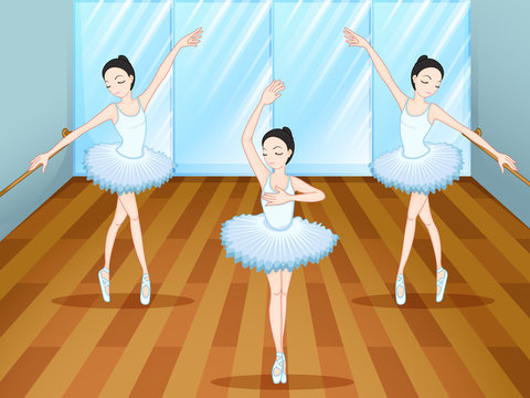 Three ballet dancers dancing inside the studio