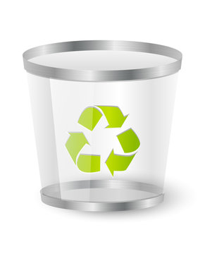Trash basket with recycling symbol