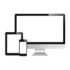 desktop, smartphone, tablet isolated mockup white background