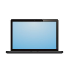 laptop open blue screen white background