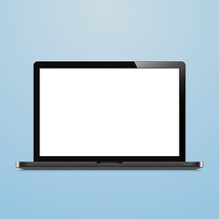 laptop open blank screen blue background